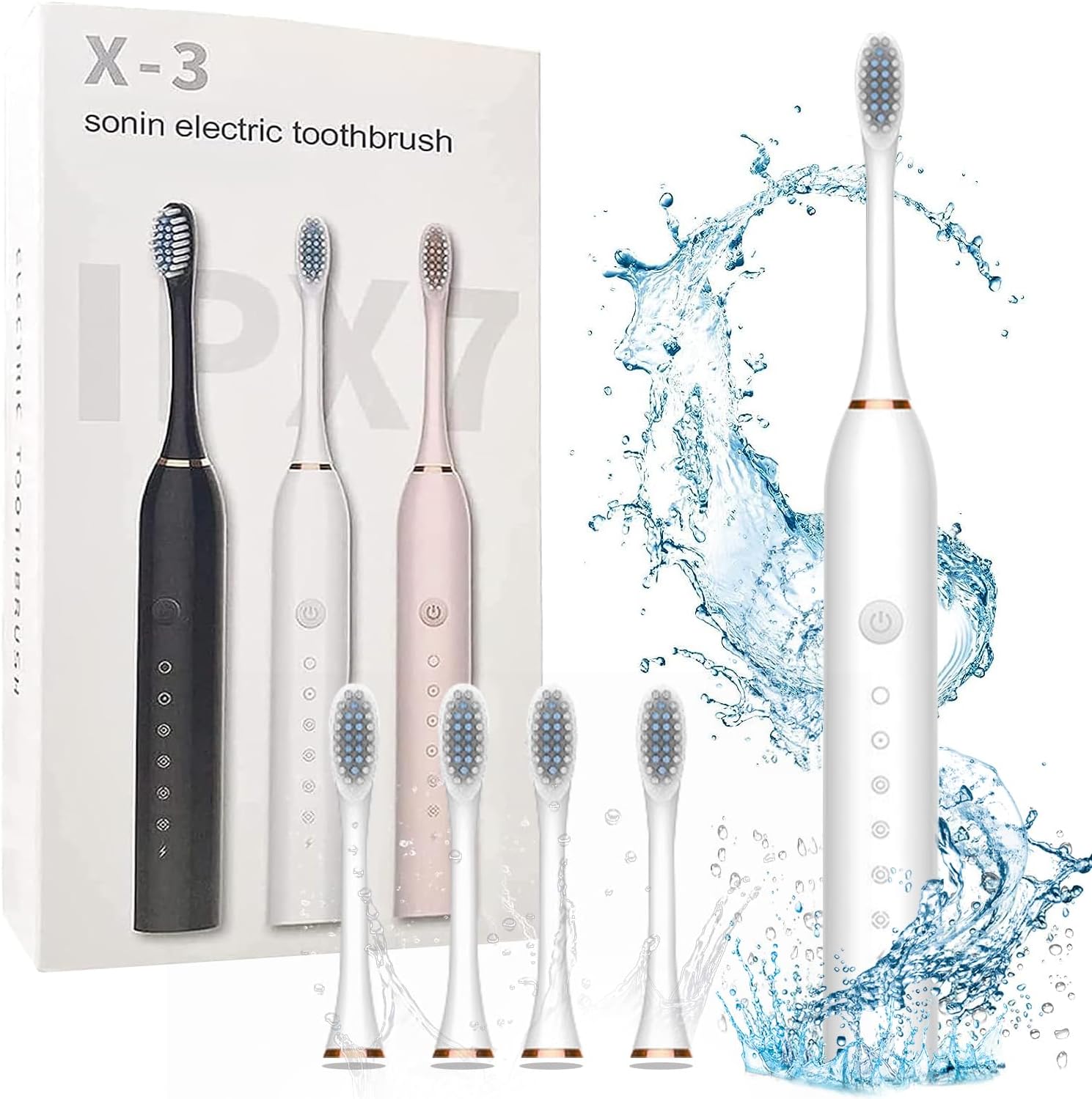 Rechargeable Electric Toothbrush with 2 Extra Heads – USB Charging Washable Teeth Whitening Brush
