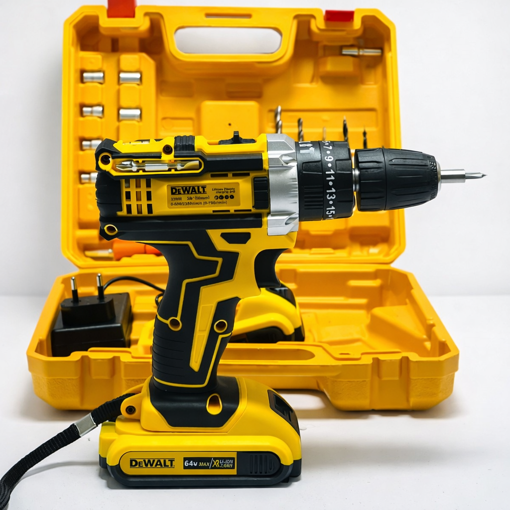 DeWalt 64V Cordless Electric Drill Machine – Battery, Screwdriver & Carry Case Kit