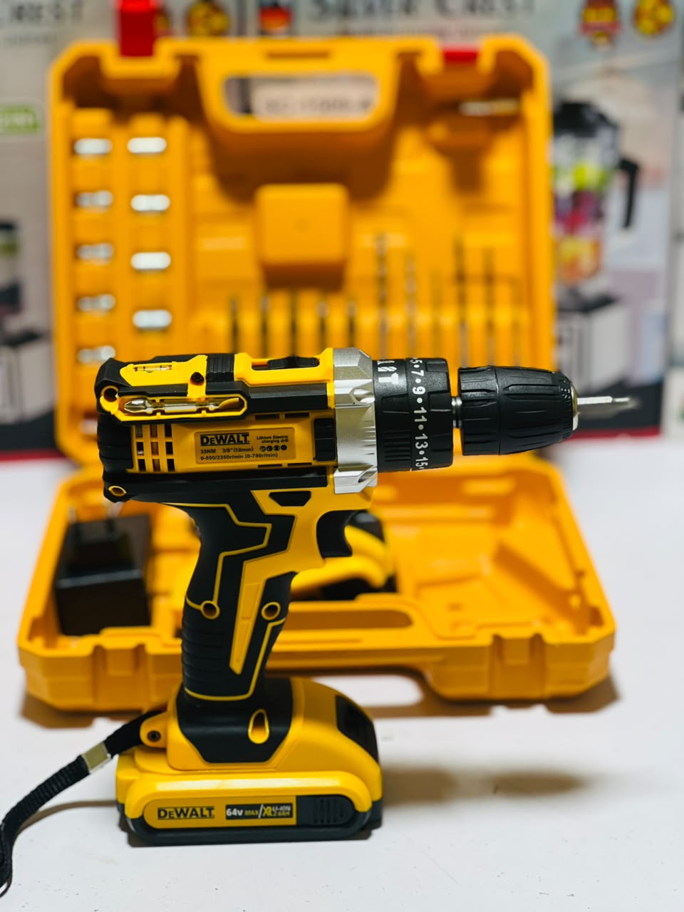 DeWalt 64V Cordless Electric Drill Machine – Battery, Screwdriver & Carry Case Kit