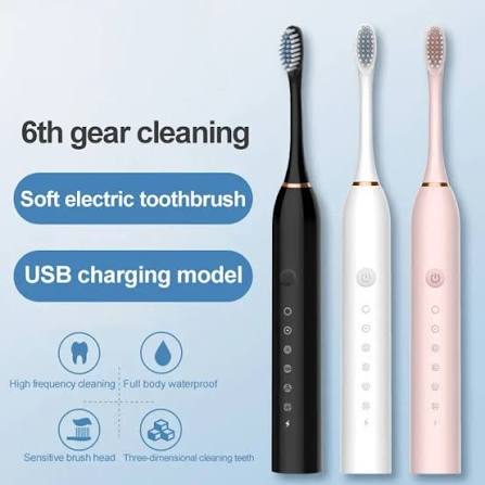 Rechargeable Electric Toothbrush with 2 Extra Heads – USB Charging Washable Teeth Whitening Brush