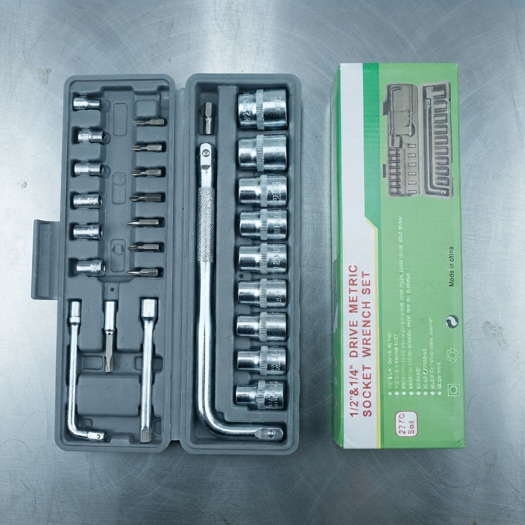 27-Piece Socket Wrench Set Complete Hand Tool Kit for Home, Garage & Repairs