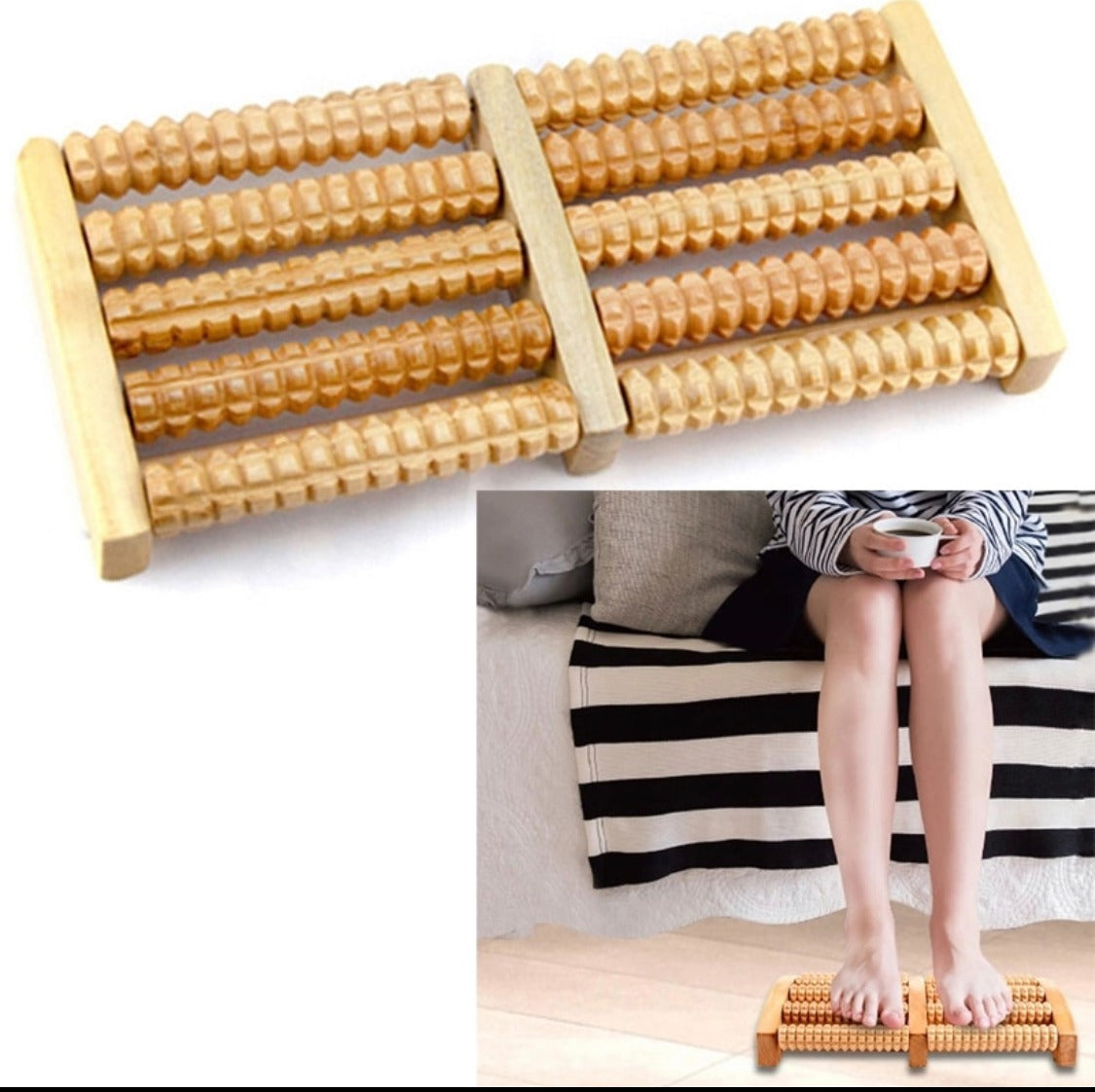 Traditional Wooden Foot Massager – Natural Roller for Relaxation & Foot Care