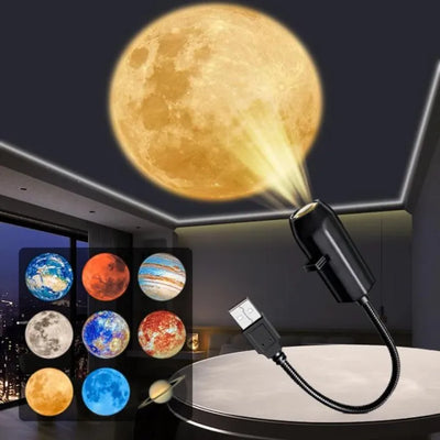 USB Moon & Earth Projector Light – Flexible Gooseneck with Interchangeable Film Slides