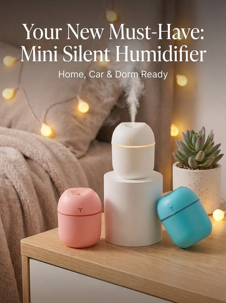 Mini Silent Humidifier & USB Aroma Diffuser – Cool Mist with LED Night Light