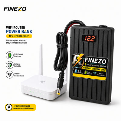 Finezo 12V WiFi Router Power Bank – UPS Backup with Digital Voltage Display